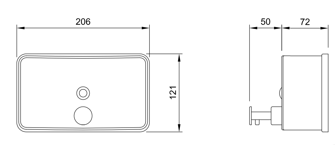 Dolphin 1200ml Satin Stainless Steel Horizontal Soap Dispenser Drawing