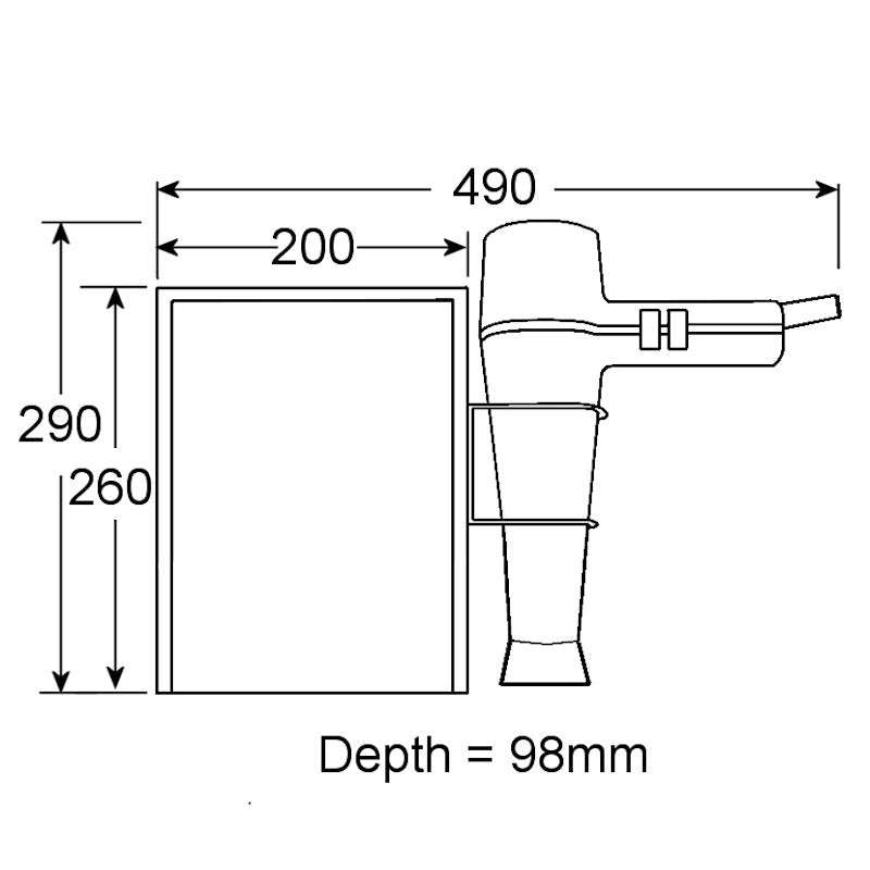 Styler Deluxe Hair Dryer Button Operated - dimensions