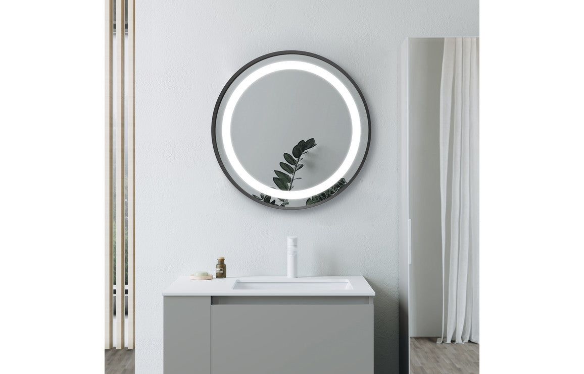 Cortana 600mm Round Front-Lit LED Mirror - Matt Black