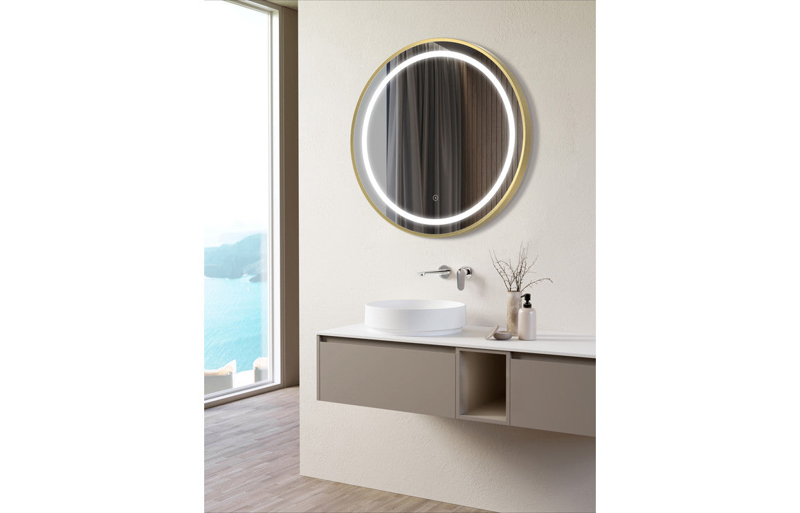 Cortana 600mm Round Front-Lit LED Mirror - Brushed Brass