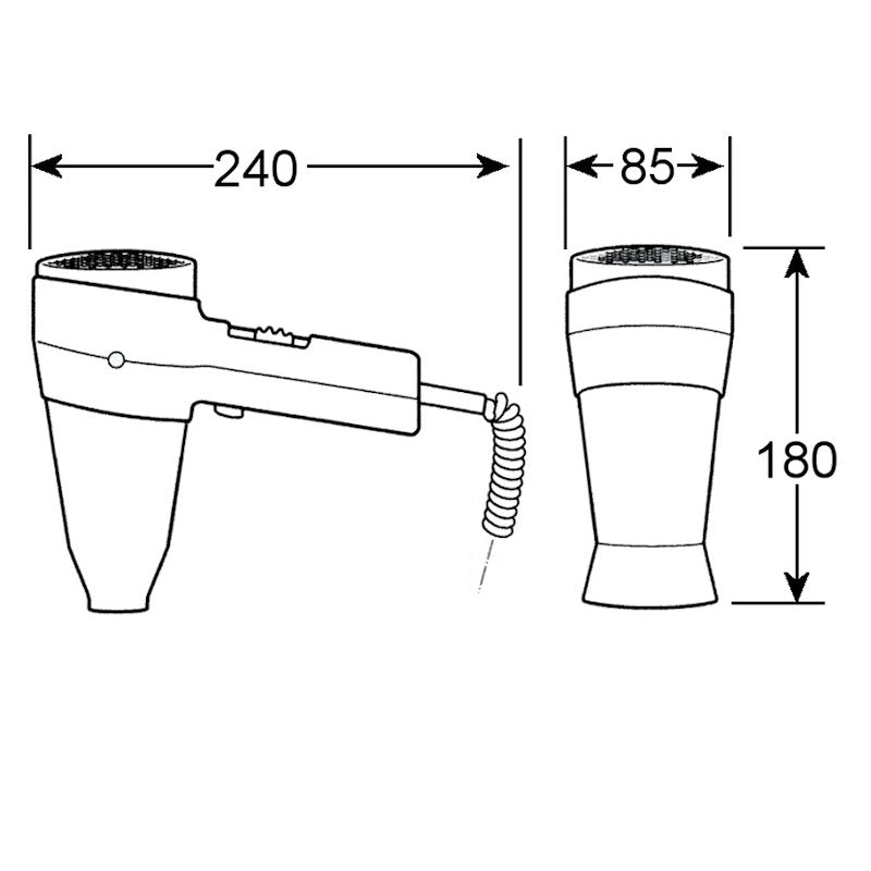 Valera Action 1200w Black Hair Dryer - dimensions