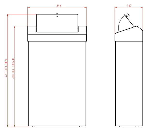 Synergise 30 Litre Sanitary Waste Bin Drawing