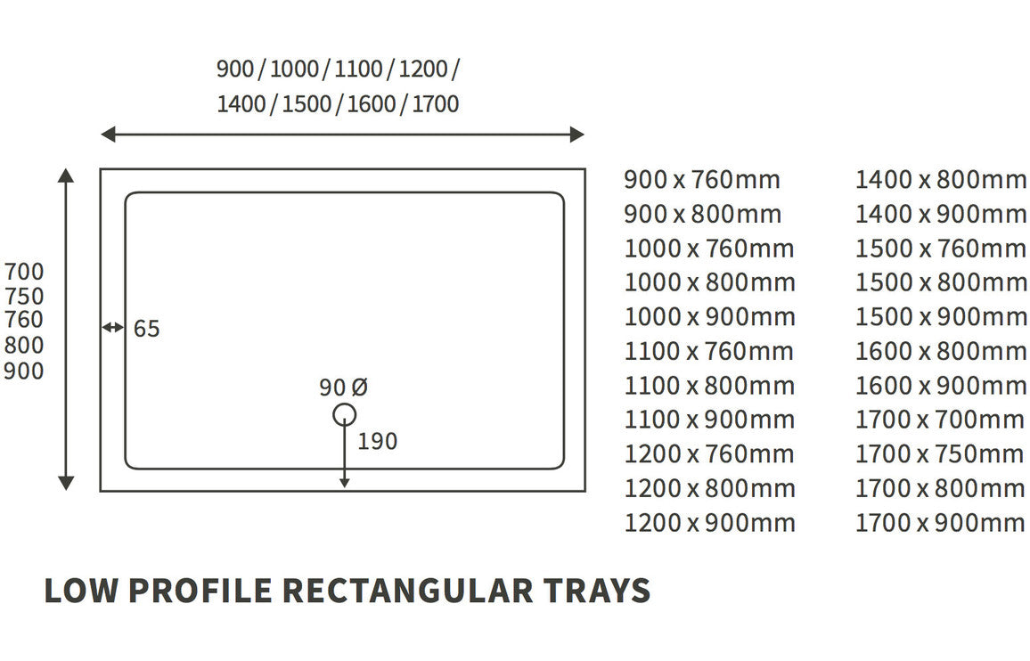 40mm Low Profile 1000x800mm Rectangular Tray & Waste