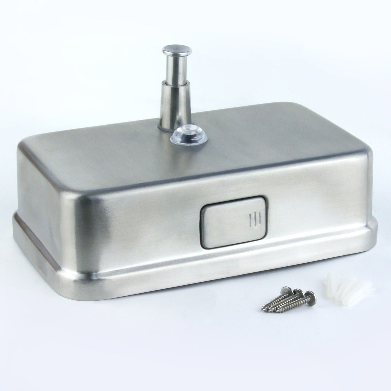 Platinum Horizontal Keyless Soap Dispenser Brushed Satin Button