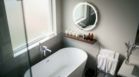 Modern bathroom with LED mirror and accessories