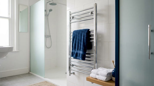 Modern UK bathroom with chrome towel rail