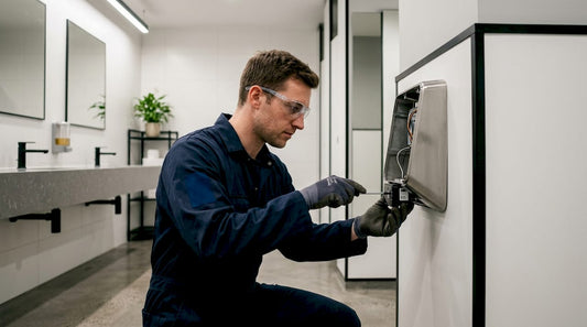 Technician installing hand dryer sensor
