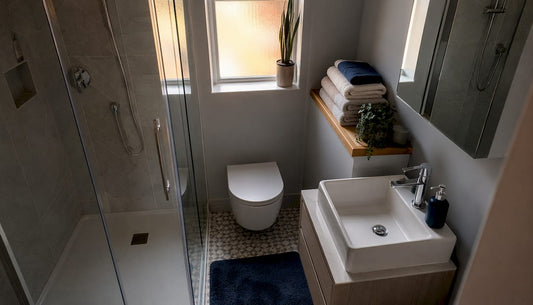 Modern small bathroom with wall-mounted fixtures
