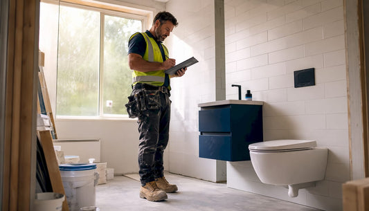 Contractor checking bathroom essentials in renovation site