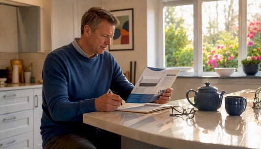 UK homeowner reviewing inverter air conditioner brochure