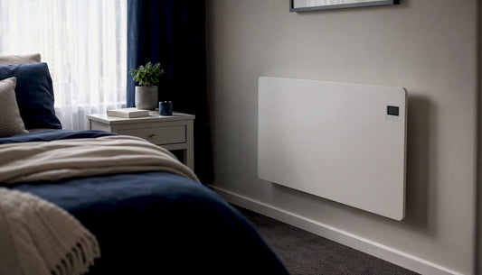 Electric panel heater in modern UK living room