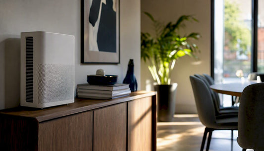 HEPA air purifier detail in UK home