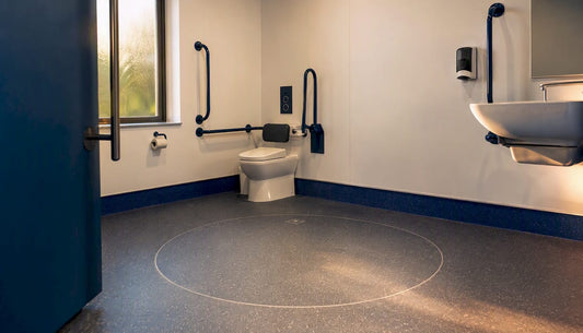 Wheelchair-accessible unisex toilet interior