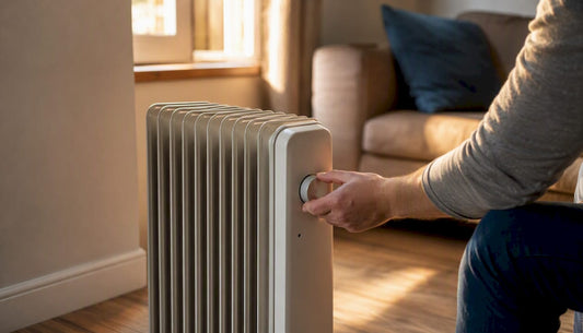 Close-up of oil filled radiator heating a room