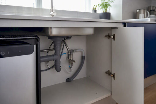 Under-sink office water boiler installation setup