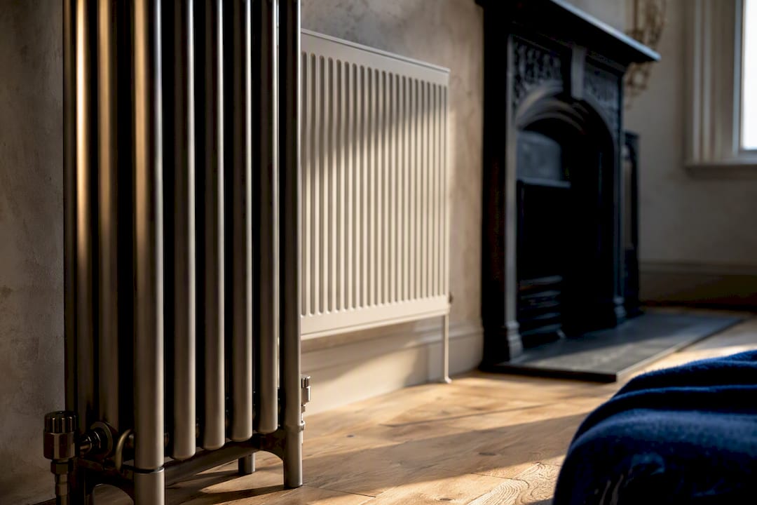 Contrasting radiator surfaces in a UK living room