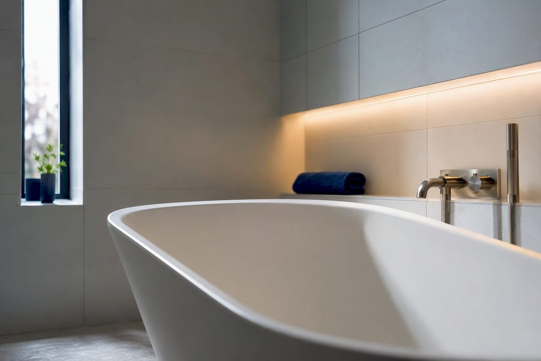Anonymous bath slopes in a modern UK bathroom