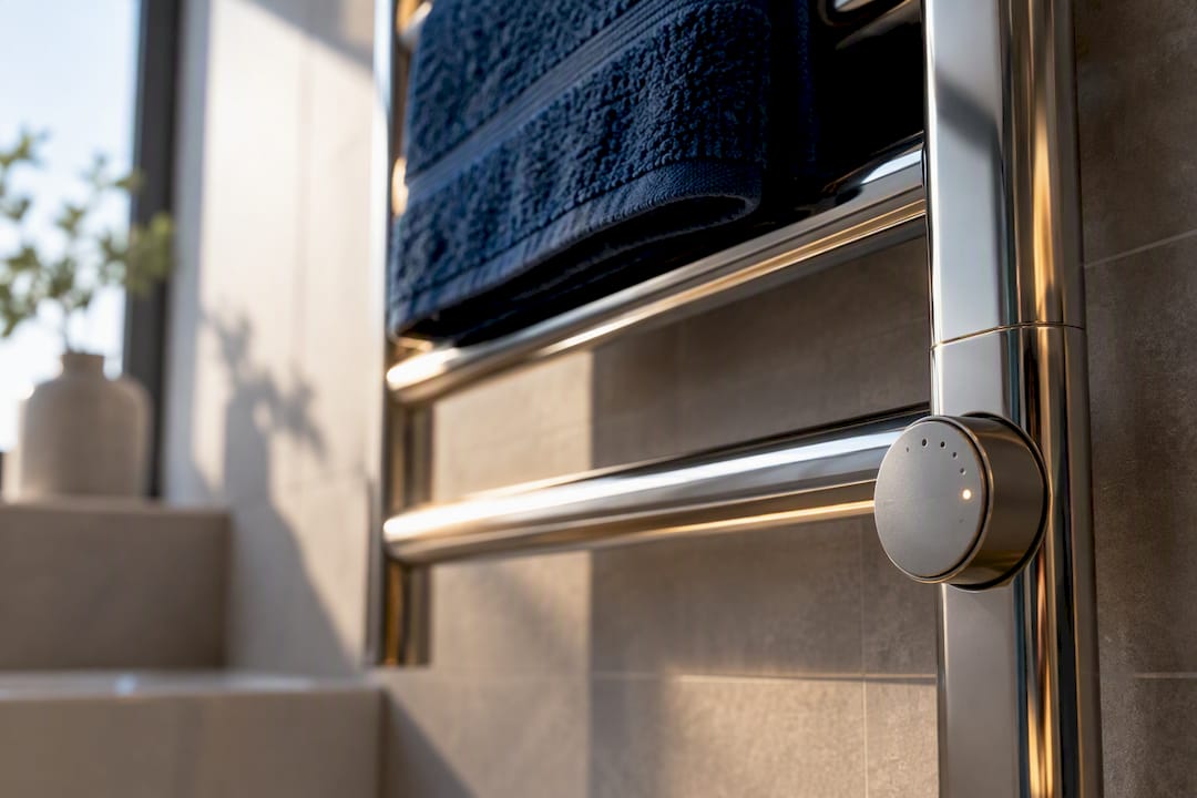 Close-up of heated towel rail timer control