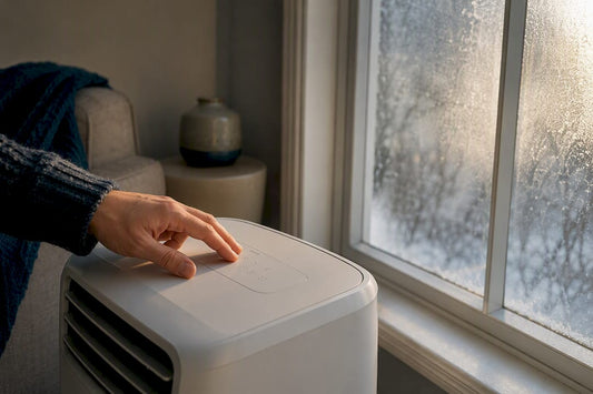 Partial portable AC beside frosted window