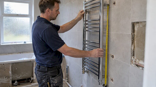 Installer measuring towel rail mounting height