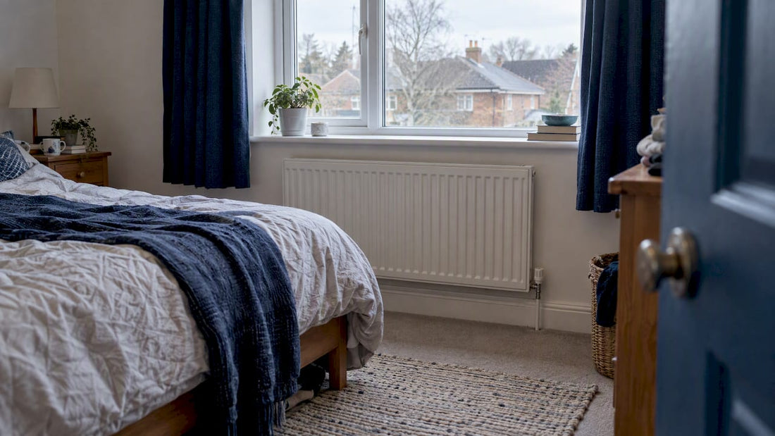 Panel radiator beneath a bedroom window