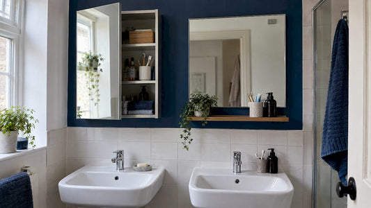 Mirror cabinet beside a mirror with shelf