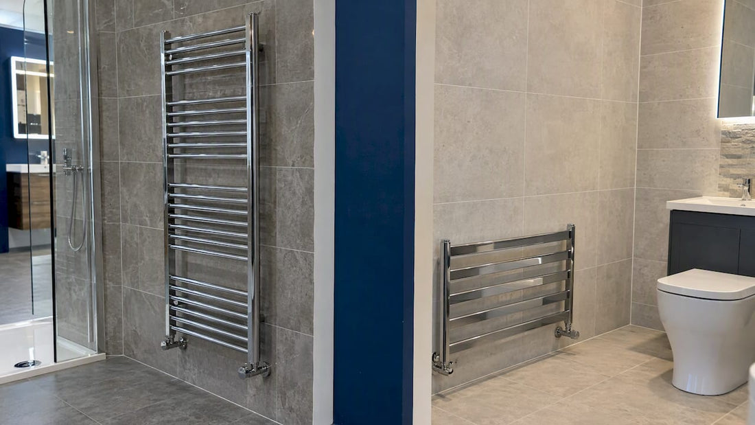 Ladder and flat towel rails in bathroom displays