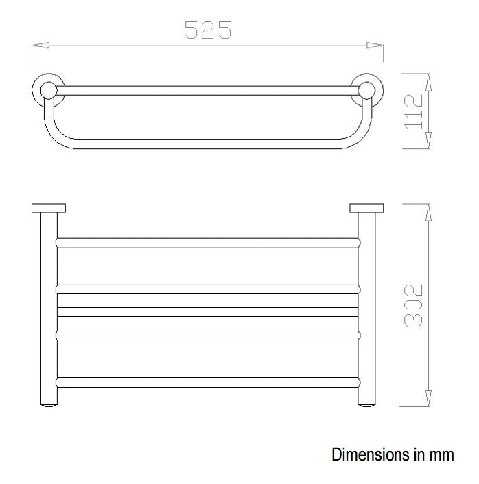 Chrome Towel Shelf dimensions, 16358B