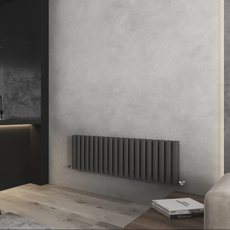 Nirvana Designer Shorter Height Horizontal Radiator
Anthracite 
Angled 
