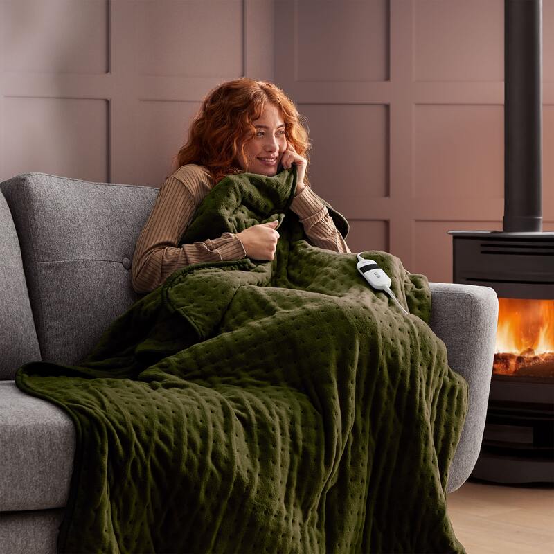 Silentnight Luxury Heated Throw Olive