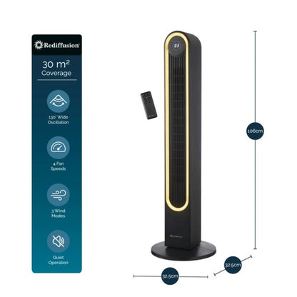 Rediffusion Halo 42" Digital Tower Fan Black