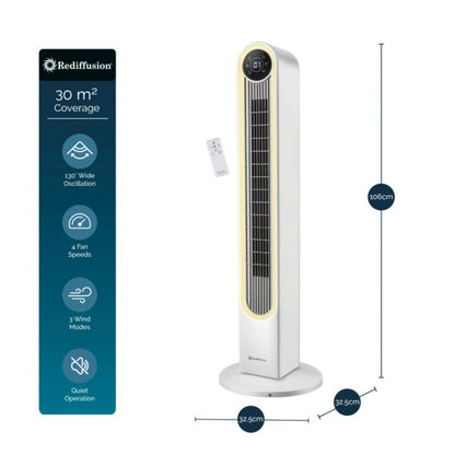 Rediffusion Halo 42" Digital Tower Fan White