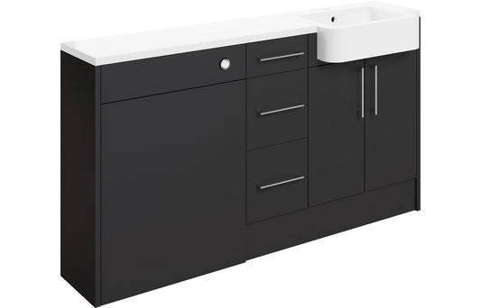 Atlas 1542mm Basin  WC & 3 Drawer Unit Pack (RH) - Matt Graphite Grey