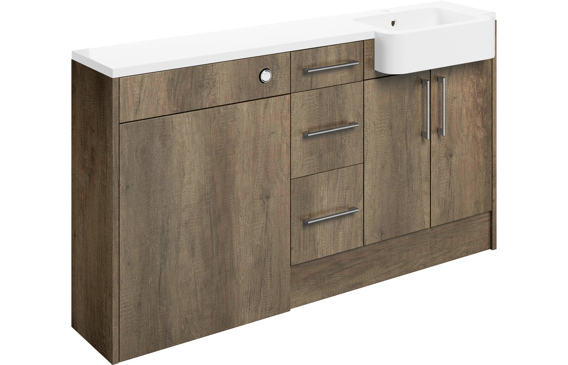 Atlas 1542mm Basin  WC & 3 Drawer Unit Pack (RH) - Nebraska Oak