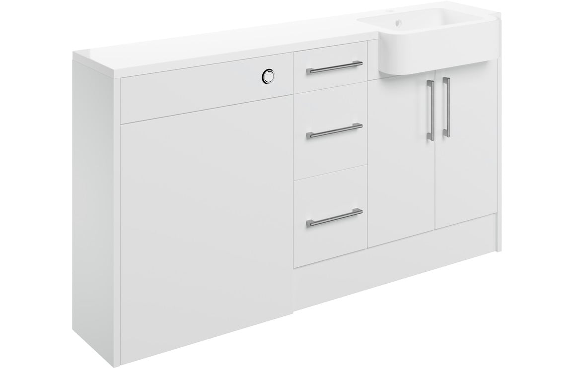 Atlas 1542mm Basin  WC & 3 Drawer Unit Pack (LH) - White Gloss