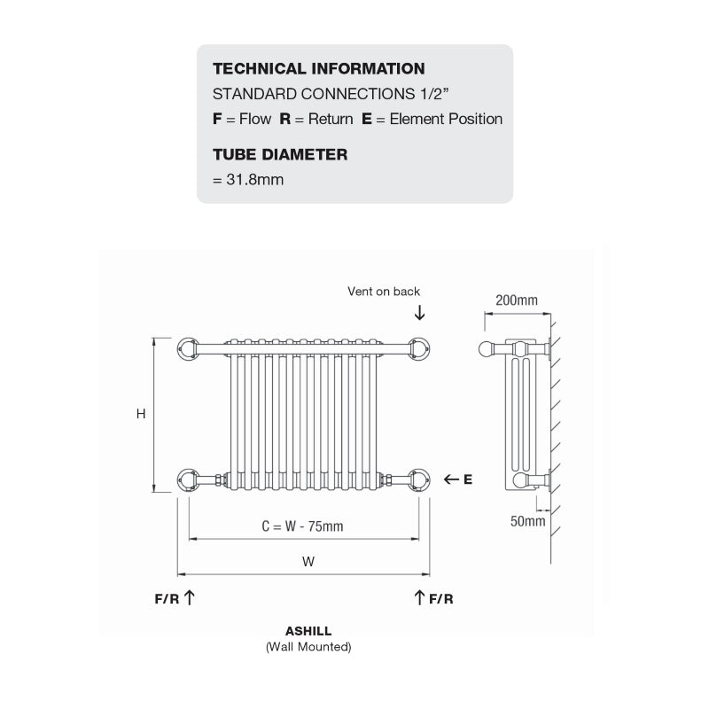 DQ ASHILL LUXURY TOWEL RAIL TECHNICAL DATA