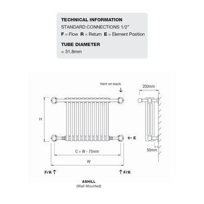 DQ ASHILL LUXURY TOWEL RAIL TECHNICAL DATA