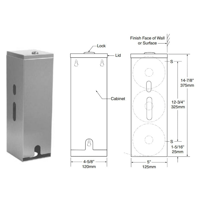 Bobrick Classic Triple Toilet Roll Holder, Dimensions