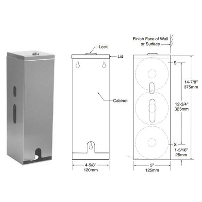 Bobrick Classic Triple Toilet Roll Holder, Dimensions