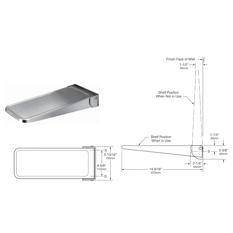 Bobrick Folding Utility Shelf, B-287, dimensions