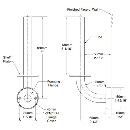 Bobrick Spare Toilet Roll Holder, B-541, dimensions