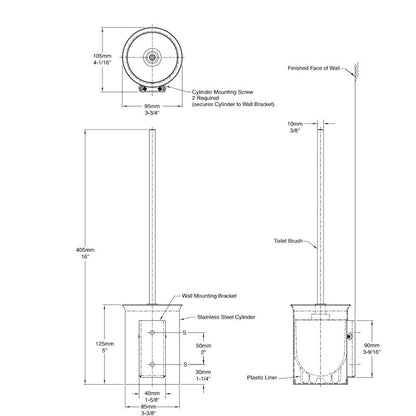 Bobrick Toilet Brush Holder Wall Mounted, B-544, dimensions
