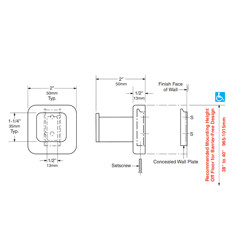 Bobrick Classic Satin Robe Hook, Dimensions