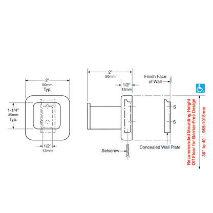 Bobrick Classic Satin Robe Hook, Dimensions