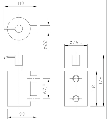 Dolphin 400ml Polished Stainless Steel Soap Dispenser drawing