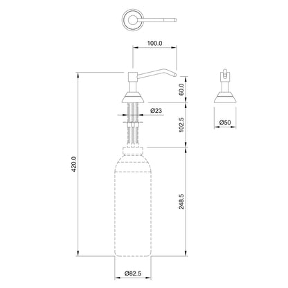 Dolphin Counter Mounted Soap Dispenser 100mm Spout Drawing