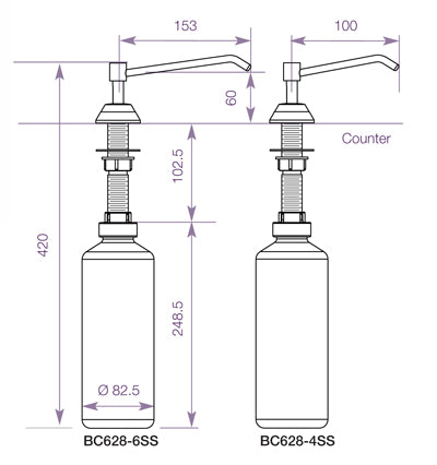 Counter Mounted Soap Dispenser 150mm Spout
