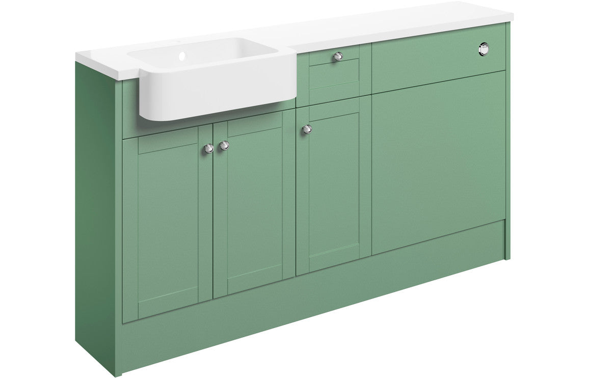 Badar 1542mm Basin  WC & 1 Drawer  1 Door Unit Pack (LH) - Matt Sage Green