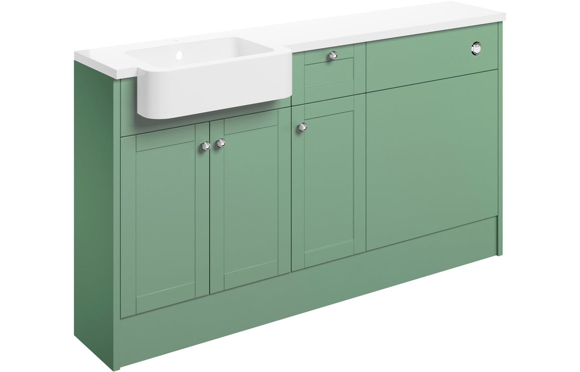 Badar 1542mm Basin  WC & 1 Drawer  1 Door Unit Pack (RH) - Matt Sage Green