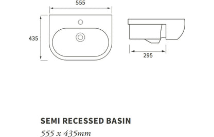 Cresida 555x435mm 1TH Semi Recessed Basin